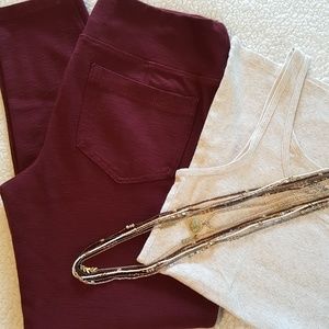 Mudd FLX Stretch Ponte Plum Burgundy Leggings Sz L